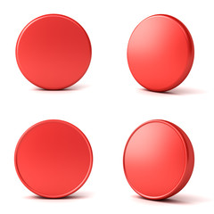 Leinwandbilder - Blank red button or badge isolated on white background with shadow 3D rendering