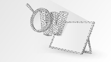 Wall Mural - letter w with magnifying glass on tablet screen. world wide web analysis, domain search, www address