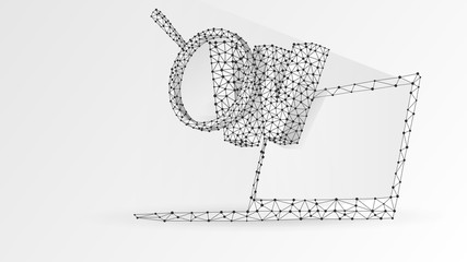 Wall Mural - letter w, magnifying glass on notebook screen. world wide web analysis, domain search, www address c