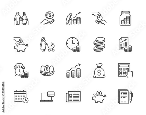 Cuadros en Lienzo Retirement plan flat line icons set