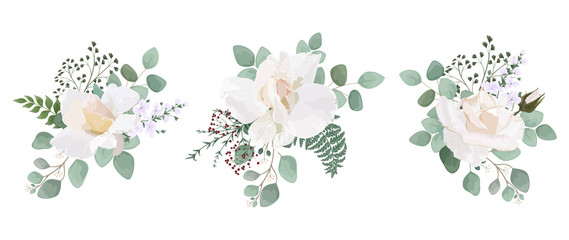 Wall Mural - Set bouquets with leaves and flowers, watercolor, isolated on white. Vector Watercolour.