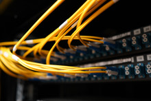 Fibre Cables Pluged In To A Network Switch