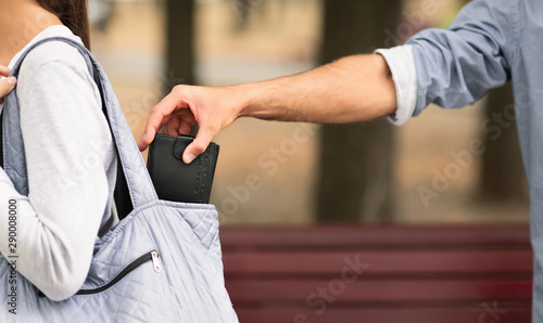 Fotomural Pickpocket thief stealing wallet from woman handbag
