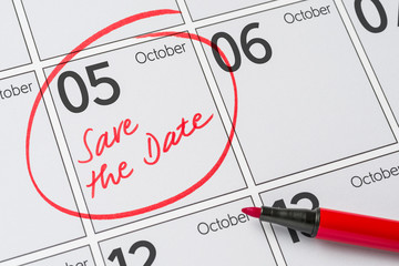 Wall Mural - Save the Date written on a calendar - October 5