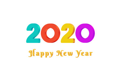 Wall Mural - 2020 happy new year text design with colorful 3d numbers on white background. holiday banner, poster