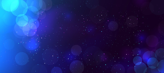 Wall Mural - abstract blue blurred bokeh light on dark background. christmas or new year holiday card template. m