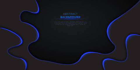 Wall Mural - abstract black background textured with 3d dynamic shape layers and blue neon lights. futuristic mod