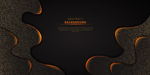 Wall Mural - abstract black wavy background textured with golden glittering halftone pattern and text. design ele