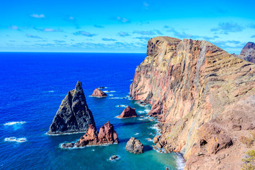 Wall Mural - Panorama view of the wild coast and cliffs at Ponta de Sao Lourenco, Madeira island, Portugal