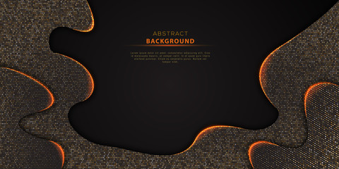 Wall Mural - abstract black background textured with golden glittering dots pattern and text. modern design eleme