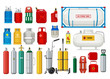 Propane tanks. Gas safety ballons dangerous oxygen or propane vector illustrations. Oxygen and propane, gas cylinder with valve