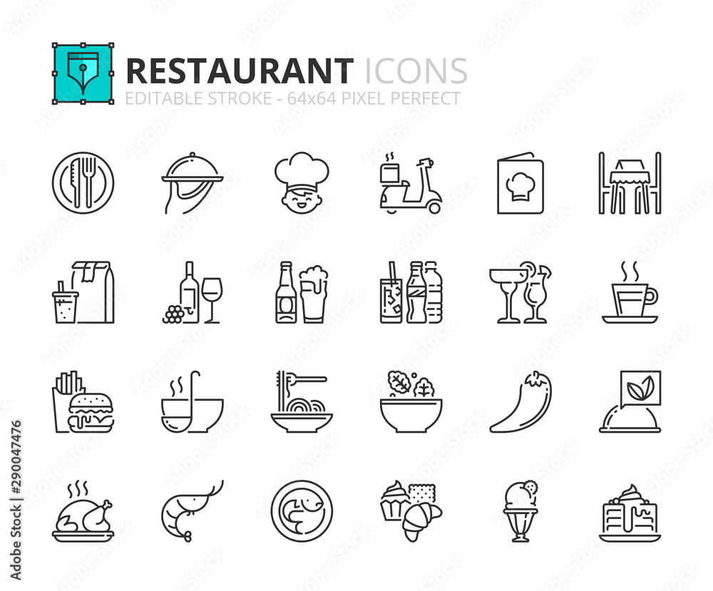 Outline icons about restaurant Stock Vector | Adobe Stock