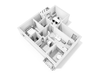 Wall Mural - Home floor plan top view 3D illustration.