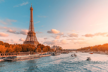 Wall Mural - the main attraction of paris and all of europe is the eiffel tower in the rays of the setting sun on