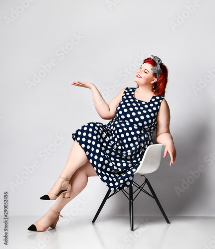 Pin Up A Female Portrait Beautiful Retro Fat Woman In Polka
