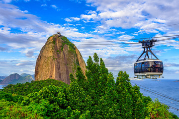 Fototapete - The cable car to Sugar Loaf in Rio de Janeiro, Brazil
