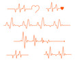 Pulse line vector. Medicine Modern flat Cardiogram Hearts Icons Vector. Smooth thick and thin lines, template set. Heart pulse. Red and white colors.