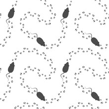 Mouse, Rat Paw Prints Minimalistic Seamless Pattern. Black And White Vector Illustration.