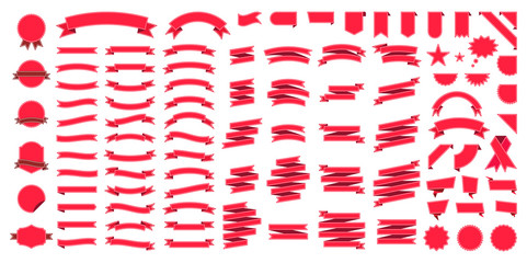 Wall Mural - set of 100 ribbons. ribbon elements. starburst label. vintage. modern simple ribbons collection. vec