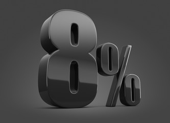 Black percent on a gray background. Black Friday. 3d rendering illustration for advertising. Eight.