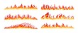 Fire borders on white. Cartoon flame banner border elements, orange burn bounds, blazing line vector images isolated
