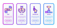 Sport Competition User Mobile Interface. Thin Line Icons: Start, Starting Gun, Medal, Success, Trophy. Modern Vector Illustration.