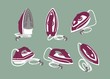 © Good Studio - Steam iron for cloth vector illustrations set. Electrical domestic appliance isolated icon pack. Household equipment from various perspective, side and top view. Modern housekeeping device.