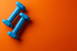 © grek881 - Two blue dumbbells for a girl on an orange background, top view