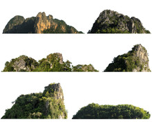 Collection Rock Mountain Hill With  Green Forest Isolate On White Background