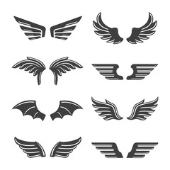 Wall Mural - set of wings isolated on white background