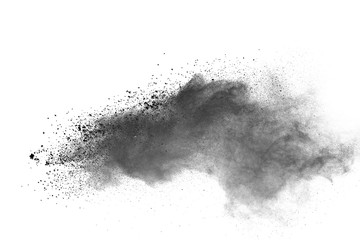 Wall Mural - Black powder explosion on white background. Colored cloud. Colorful dust explode. Paint Holi.