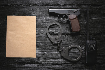 Wall Mural - top secret document mockup. detective agent work table concept background.