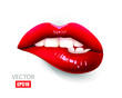 Sexy red lips isolated on white background. Bite lip. 3D design. Vector illustration.