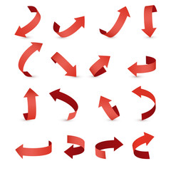 red ribbon arrow set. arrow stickerst various angles and directions.