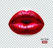 Red sexy female lips isolated on a transparent background, an air kiss, beautiful lips, beauty, red lipstick, cosmetics. 3D effect. VectorEPS10
