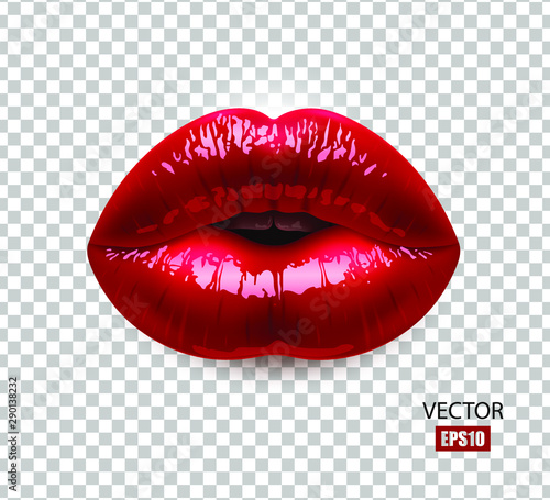Fotografía Red sexy female lips isolated on a transparent background, an air kiss, beautiful lips, beauty, red lipstick, cosmetics