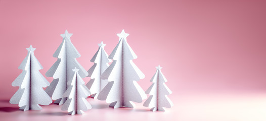 Sticker - Paper Christmas tree on pink background