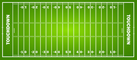 American football field concept with markings. Soccer field in top view. Vector graphics