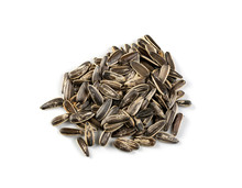Pile Of Large Striped Sunflower Seeds With Shell Isolated