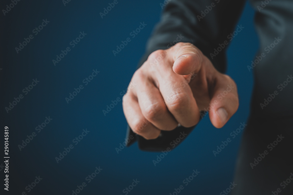 Businessman pointing his finger at you - obrazy, fototapety, plakaty 