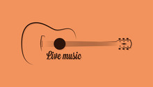 Guitar Logo Of Live Music On Yellow Background