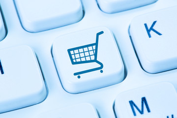 Wall Mural - e-commerce ecommerce online shopping internet shop ecom concept blue computer keyboard