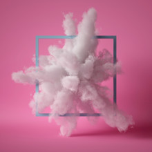 3d Render, Fluffy White Cloud Isolated On Pink Background, Dust Or Mist, Object Inside Square Frame