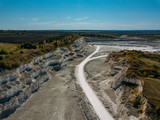 Fototapeta  - Open chalky quarry, aerial view from drone