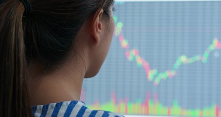 Wall Mural - Woman study on the stock market data on computer screen