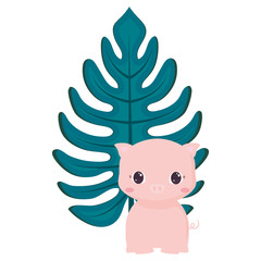 Poster - Cute animals and tropical leaves design vector illustration