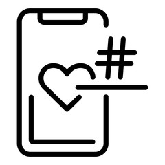 Sticker - Smartphone hashtag heart icon. Outline smartphone hashtag heart vector icon for web design isolated on white background