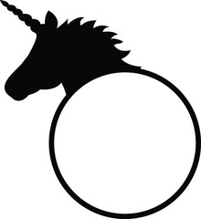 Wall Mural - Unicorn Monogram Black And White Vector Silhouette 