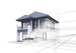 3D illustration, architecture, house blended with line drawings. Referring to the formation