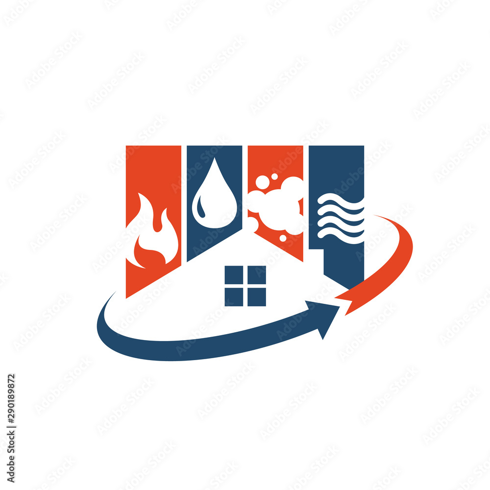 home restoration logo design a property maintenance house renovation icon vector - obrazy, fototapety, plakaty 